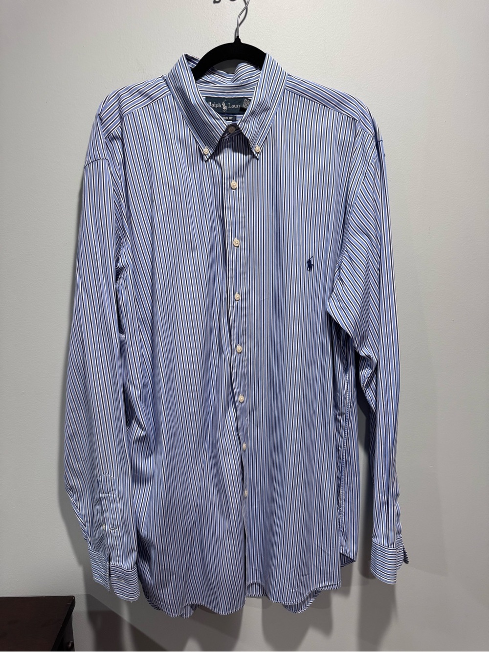 Ralph Lauren Classic Fit Blue and White Striped Button-Down Shirt